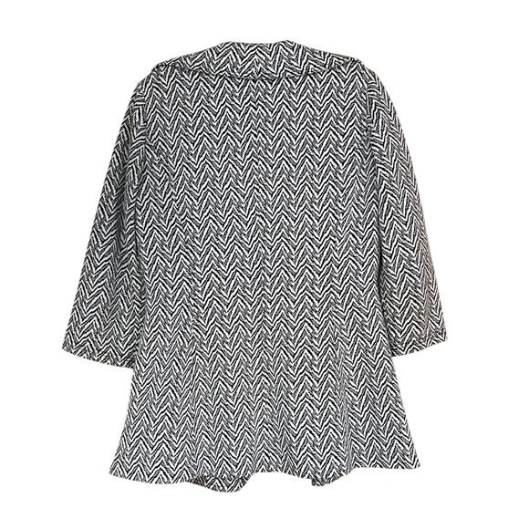 Calvin Klein Womens Size 4 Waterfall Ruffled Open Front Lined Jacket Black White - Picture 2 of 6